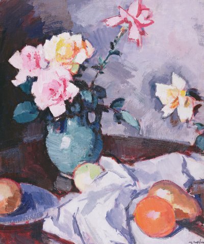 Rosas Rosadas en una Jarra Verde, c.1926 de Samuel John Peploe